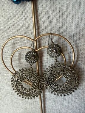 Filigree Circular Drop Earrings - Silver-Tone